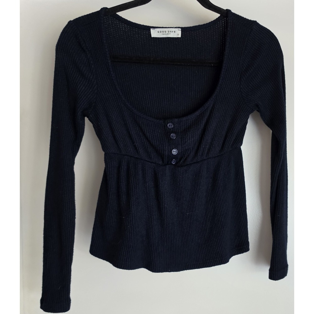 Good Days Project Blouse XS Black Long Sleeve Women Babydoll Top